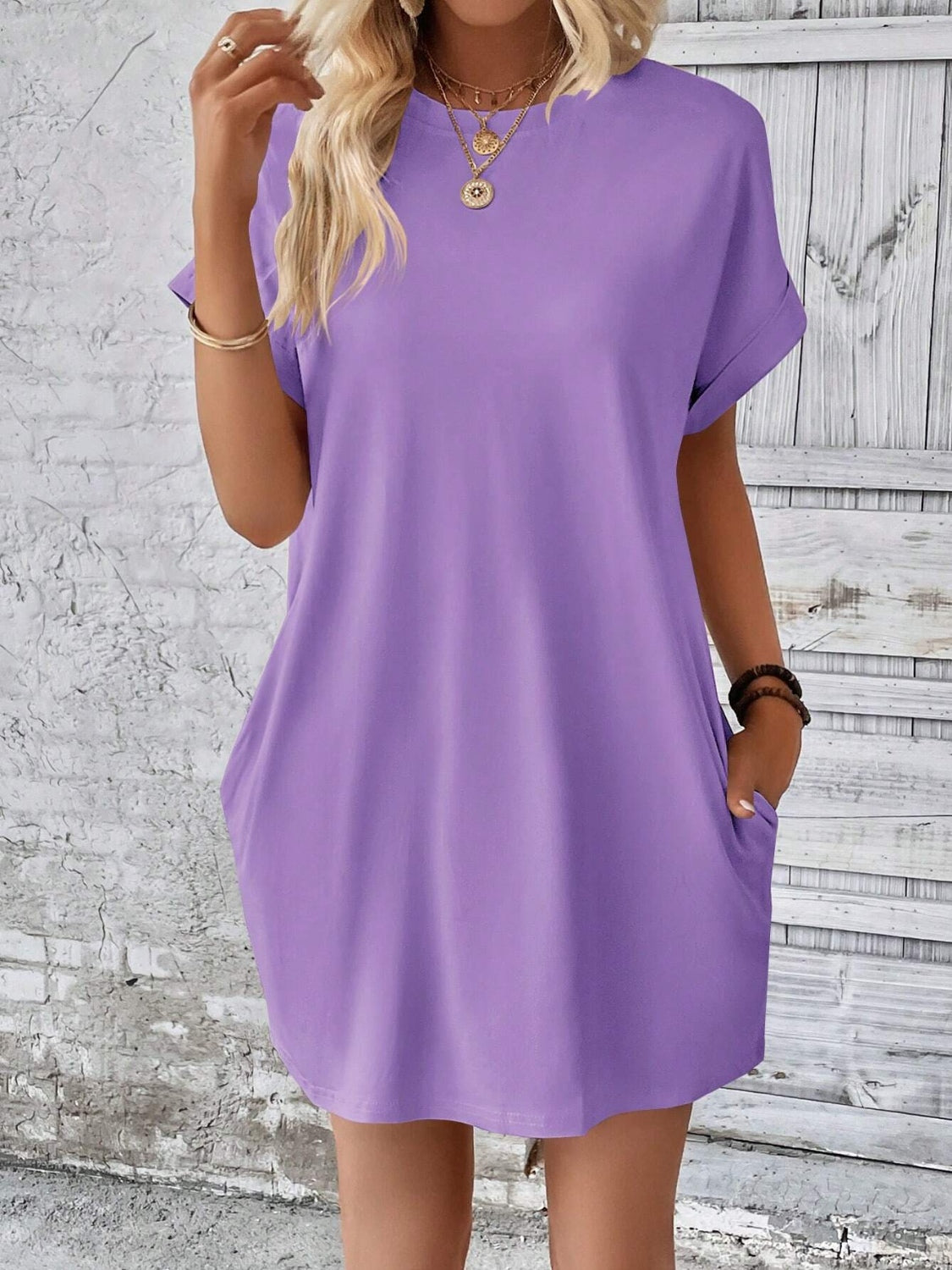Round Neck Short Sleeve Mini Dress Round Neck Short Sleeve Mini Dress
